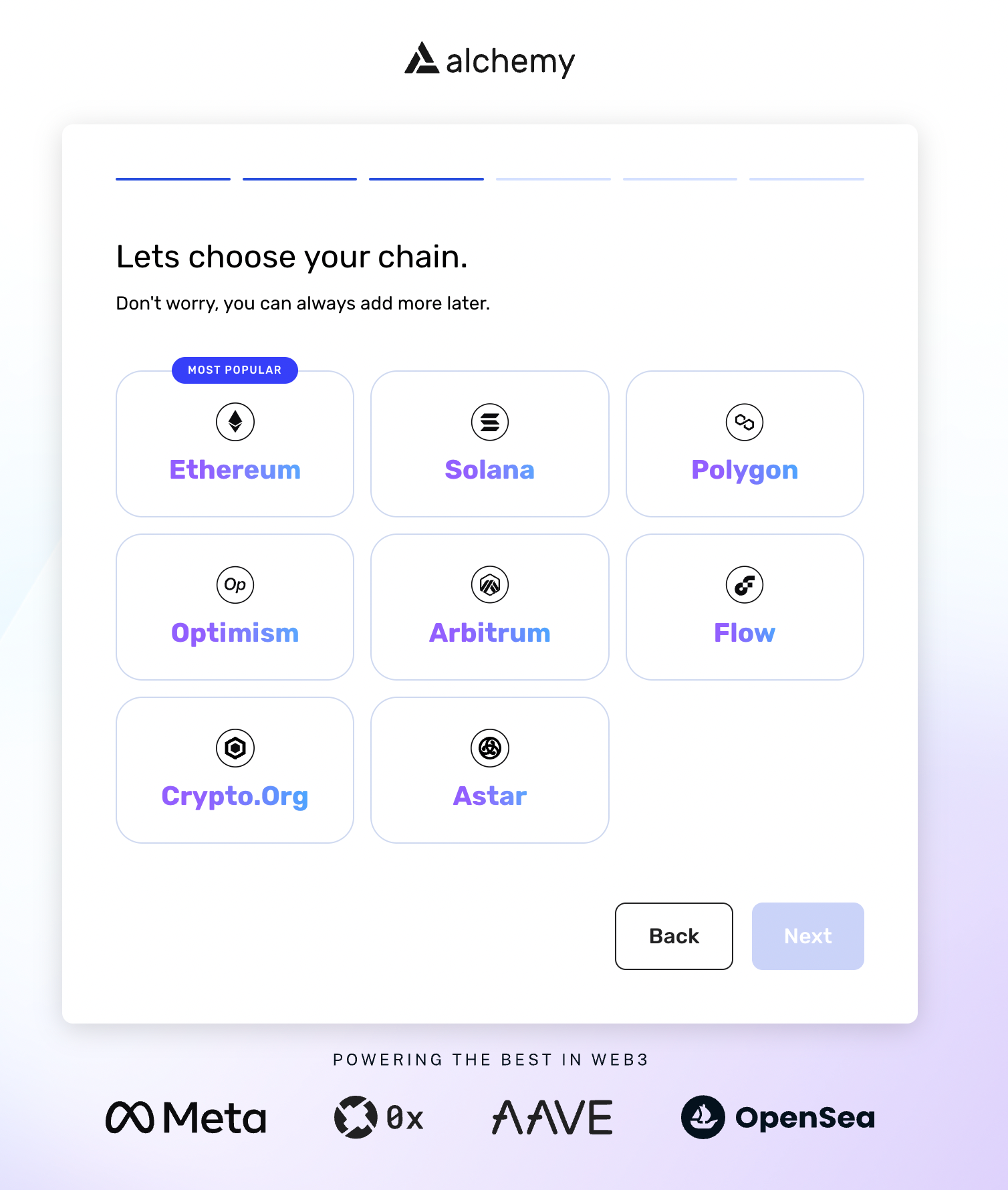 Alchemy Project Chain Selection Screen