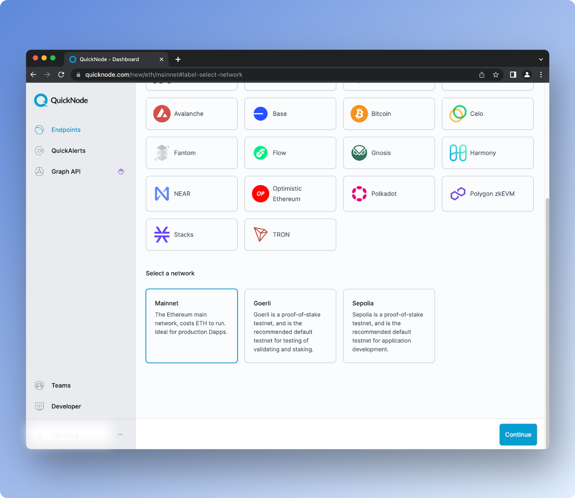 QuickNode Choose Network